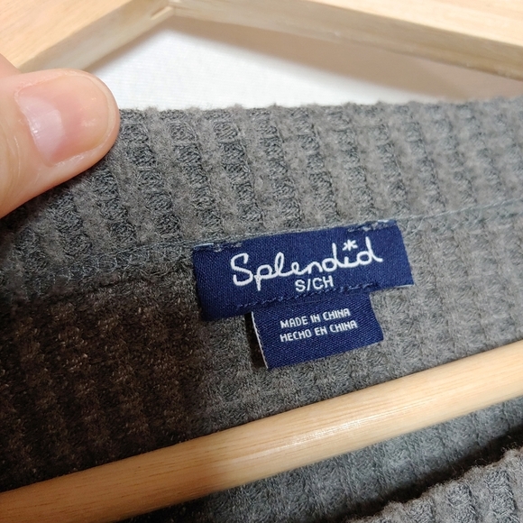 Splendid Long Sleeve Waffle Knit Top Charcoal Gray Relaxed Boxy Fit Small - Picture 6 of 7